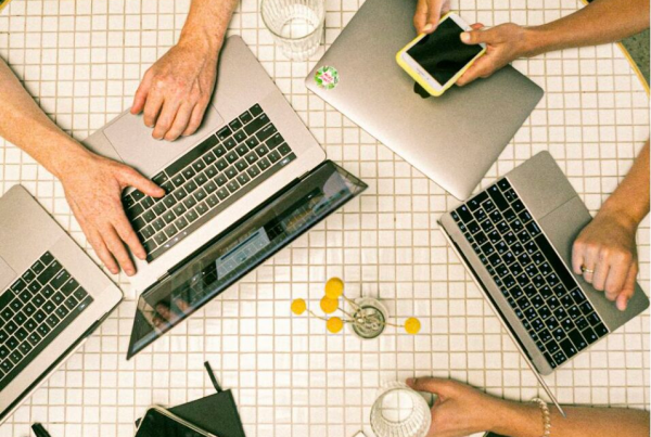 Social media content creation showing a meeting turned into engaging posts