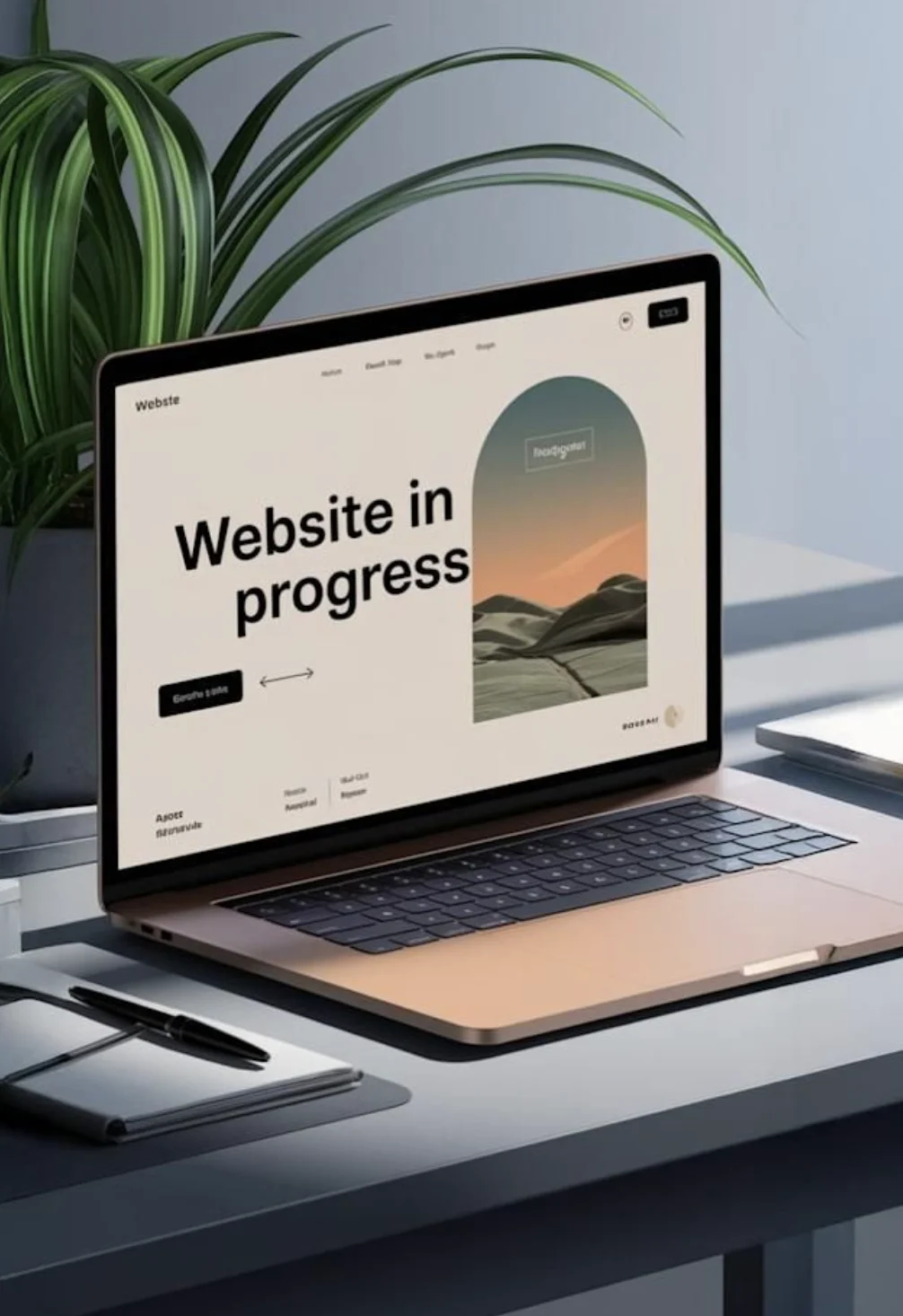 Laptop screen showing “Website in progress” representing strategic website design in Newcastle focused on performance, clarity and conversions rather than aesthetics alone.