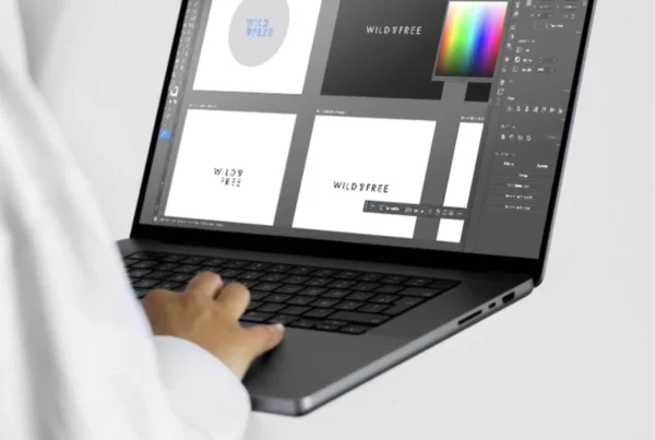 Designer working on bold brand visuals and logo concepts representing strategic graphic design that helps businesses appear more professional, trustworthy and memorable online.